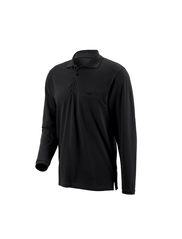Shirts & Co.: e.s. Longsleeve-Polo cotton Pocket + schwarz 1