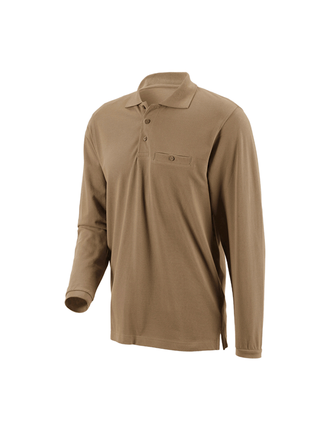 Shirts & Co.: e.s. Longsleeve-Polo cotton Pocket + khaki