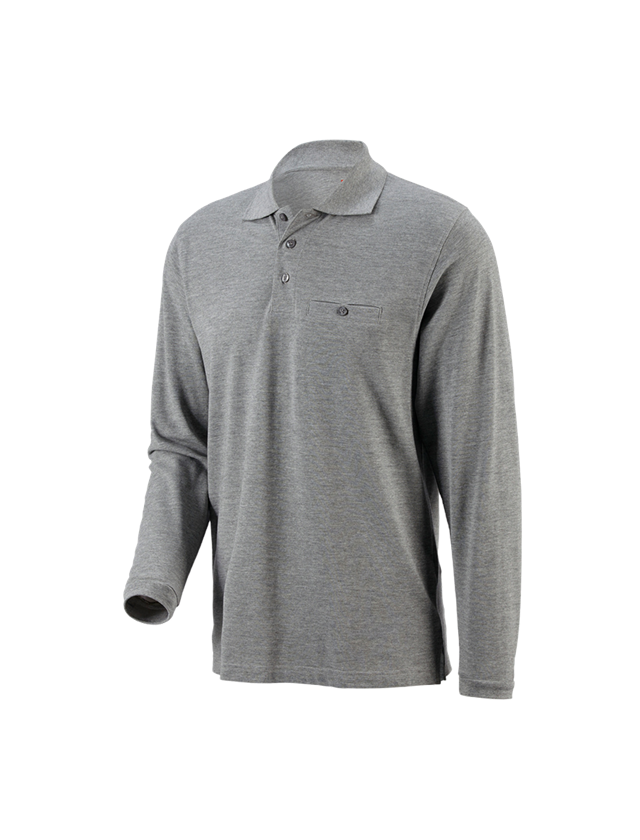 Shirts & Co.: e.s. Longsleeve-Polo cotton Pocket + graumeliert