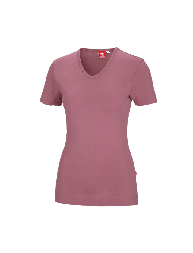 Hauts: e.s. T-shirt cotton V-Neck, femmes + vieux rose