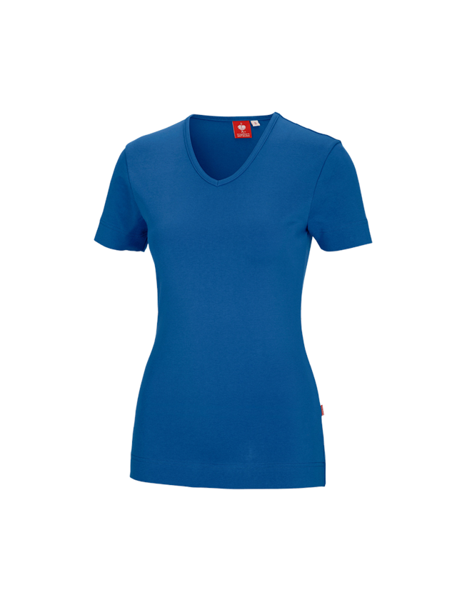 Hauts: e.s. T-shirt cotton V-Neck, femmes + bleu gentiane
