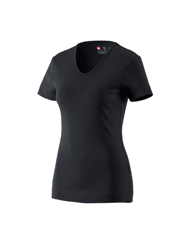 Hauts: e.s. T-shirt cotton V-Neck, femmes + noir