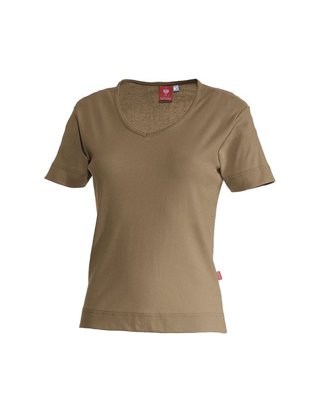 Hauts: e.s. T-shirt cotton V-Neck, femmes + kaki