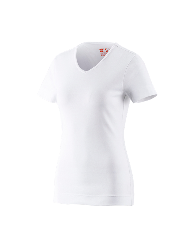 Bovenkleding: e.s. T-Shirt cotton V-Neck, dames + wit