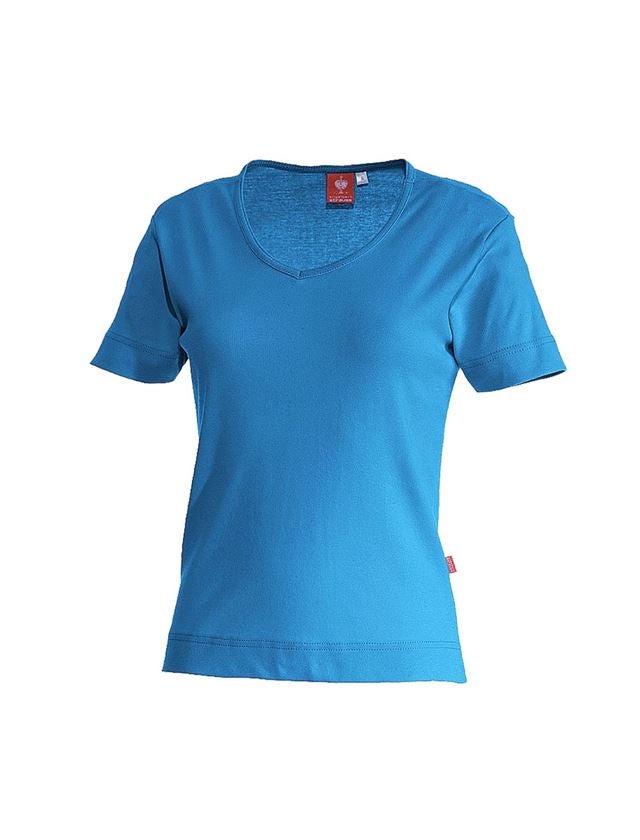 Hauts: e.s. T-shirt cotton V-Neck, femmes + bleu azur