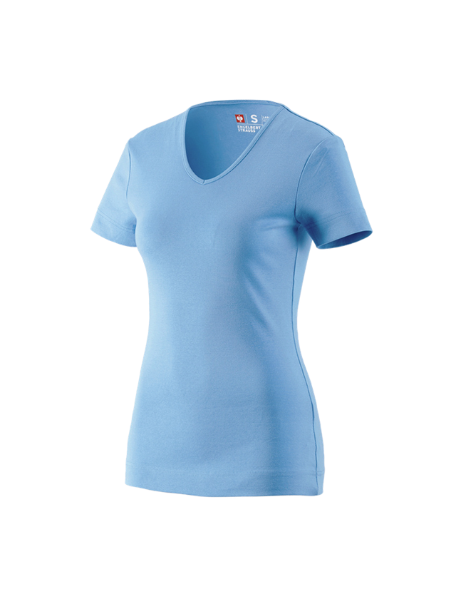 Tuin-/ Land-/ Bosbouw: e.s. T-Shirt cotton V-Neck, dames + azuurblauw