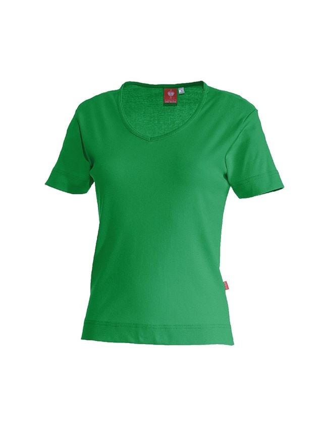 Hauts: e.s. T-shirt cotton V-Neck, femmes + vert pré