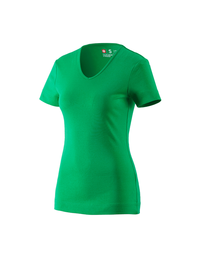 Shirts & Co.: e.s. T-Shirt cotton V-Neck, Damen + grasgrün