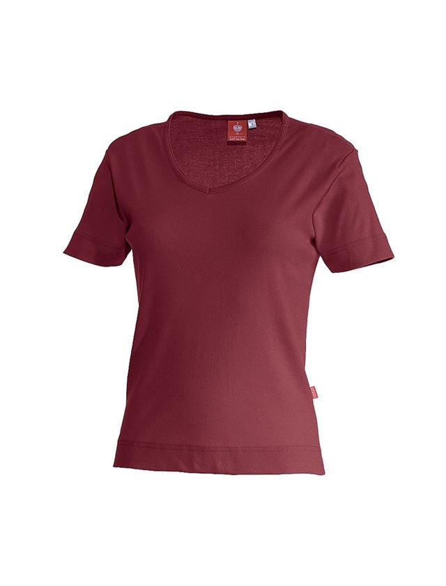 Bovenkleding: e.s. T-Shirt cotton V-Neck, dames + bordeaux
