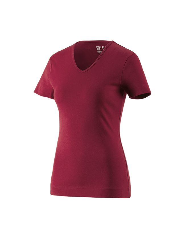Themen: e.s. T-Shirt cotton V-Neck, Damen + bordeaux