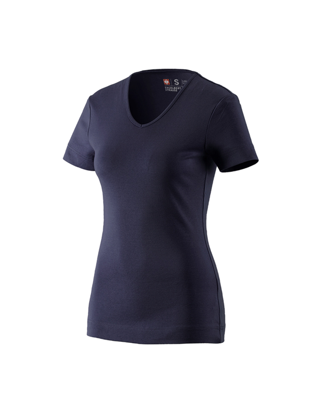 Tuin-/ Land-/ Bosbouw: e.s. T-Shirt cotton V-Neck, dames + donkerblauw