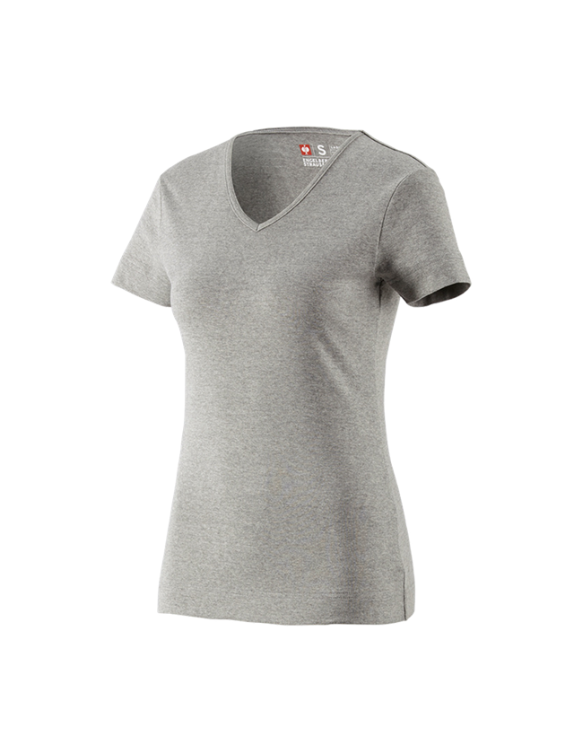 Bovenkleding: e.s. T-Shirt cotton V-Neck, dames + grijs mêlee