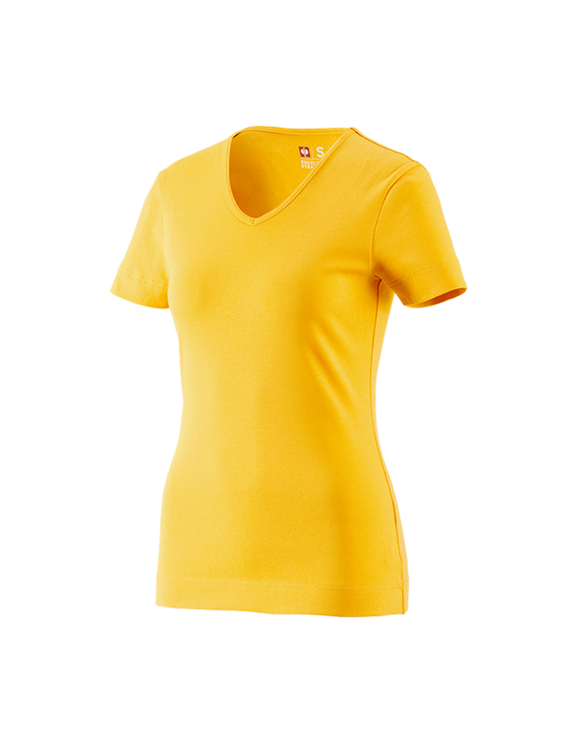 Shirts & Co.: e.s. T-Shirt cotton V-Neck, Damen + gelb