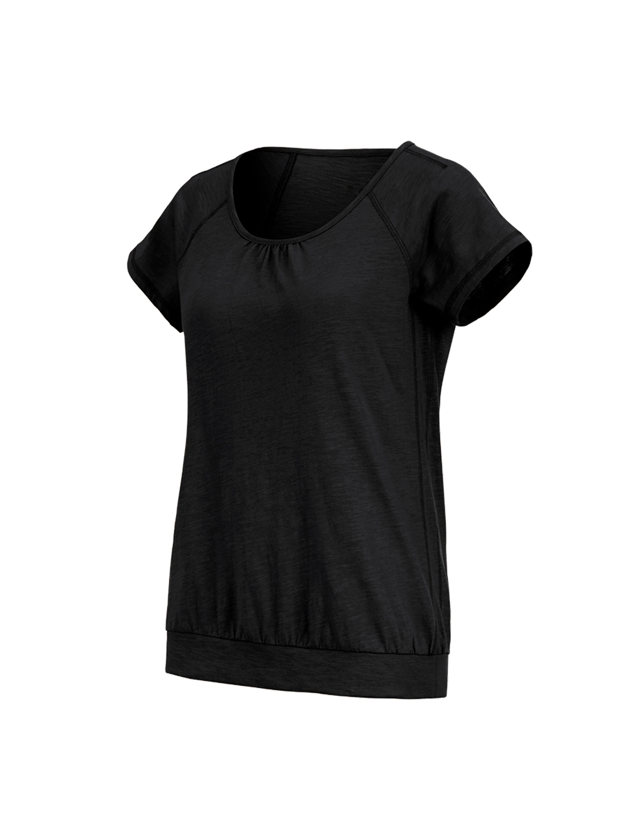 Hauts: e.s. T-shirt cotton slub, femmes + noir