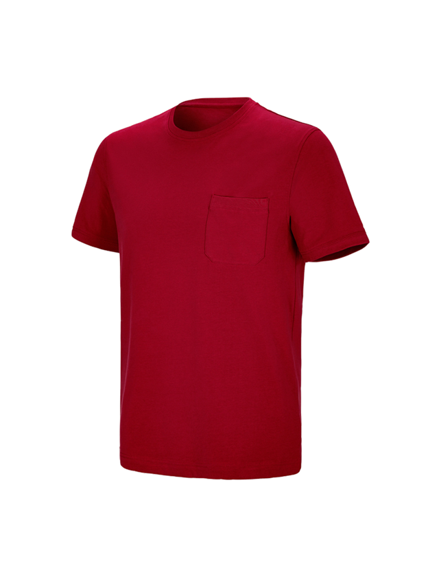 Bovenkleding: e.s. T-shirt cotton stretch Pocket + vuurrood