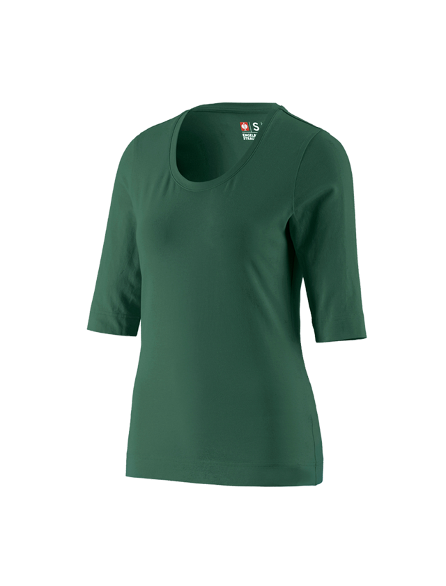 Hauts: e.s. Shirt à manches 3/4 cotton stretch, femmes + vert