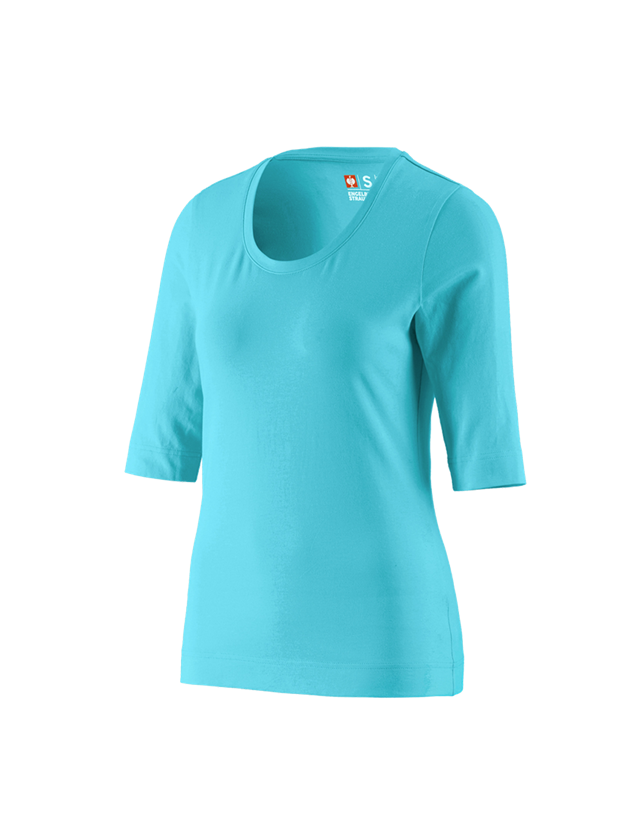 Hauts: e.s. Shirt à manches 3/4 cotton stretch, femmes + bleu capri
