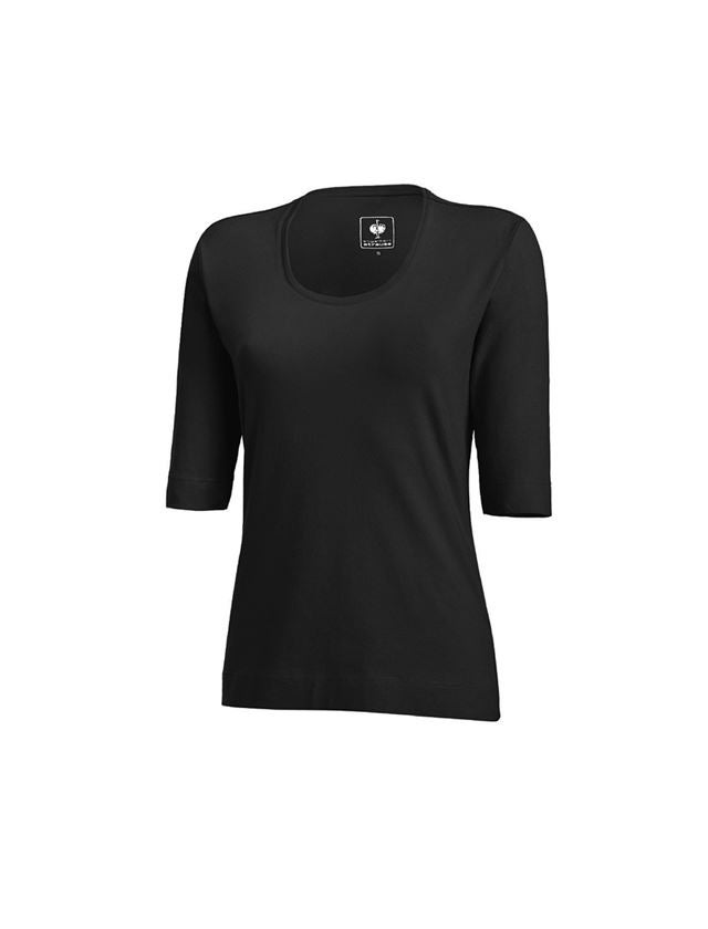 Hauts: e.s. Shirt à manches 3/4 cotton stretch, femmes + noir 1