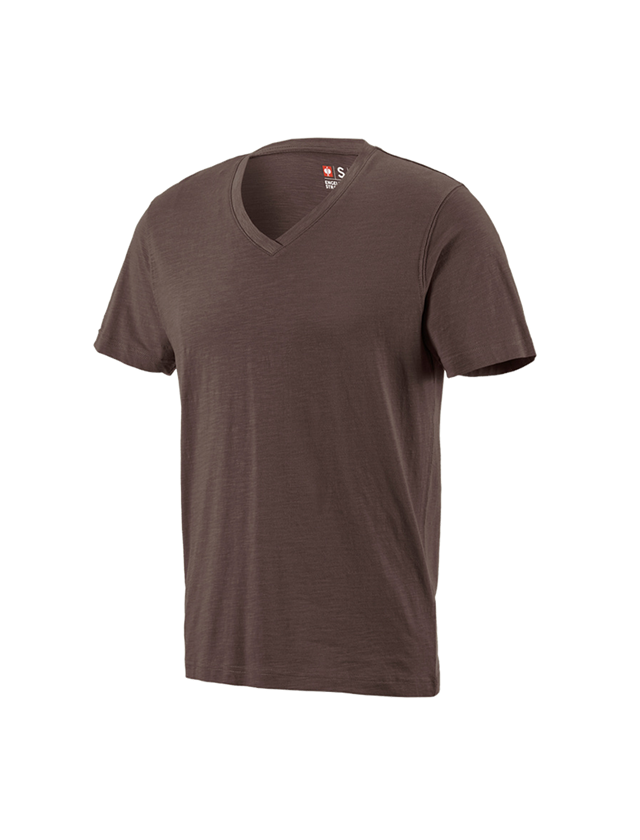 Shirts & Co.: e.s. T-Shirt cotton slub V-Neck + kastanie