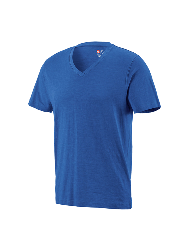 Bovenkleding: e.s. T-Shirt cotton slub V-Neck + gentiaanblauw
