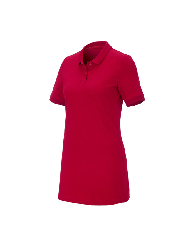 Hauts: e.s. Pique-Polo cotton stretch, femmes, long fit + rouge vif 1