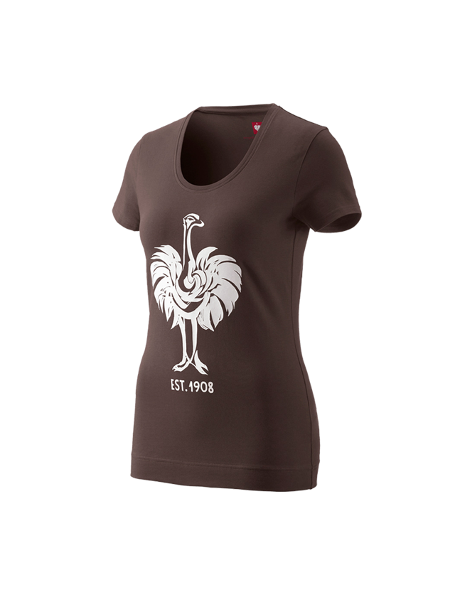 Hauts: e.s. T-Shirt 1908, femmes + marron/blanc