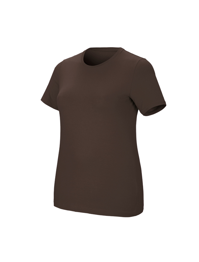Bovenkleding: e.s. T-Shirt cotton stretch, dames, plus fit + kastanje 1