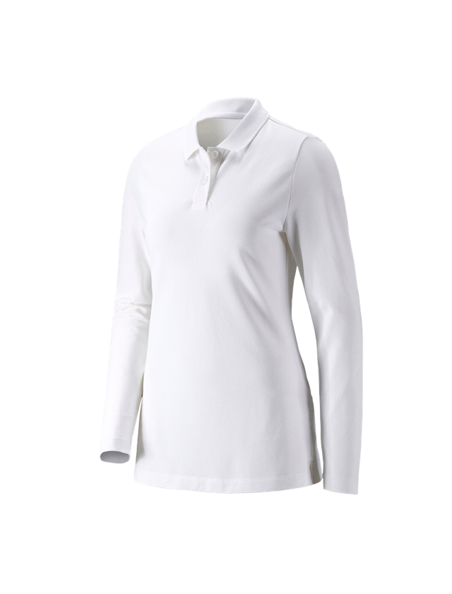 Hauts: e.s. Pique-Polo longsleeve cotton stretch,femmes + blanc