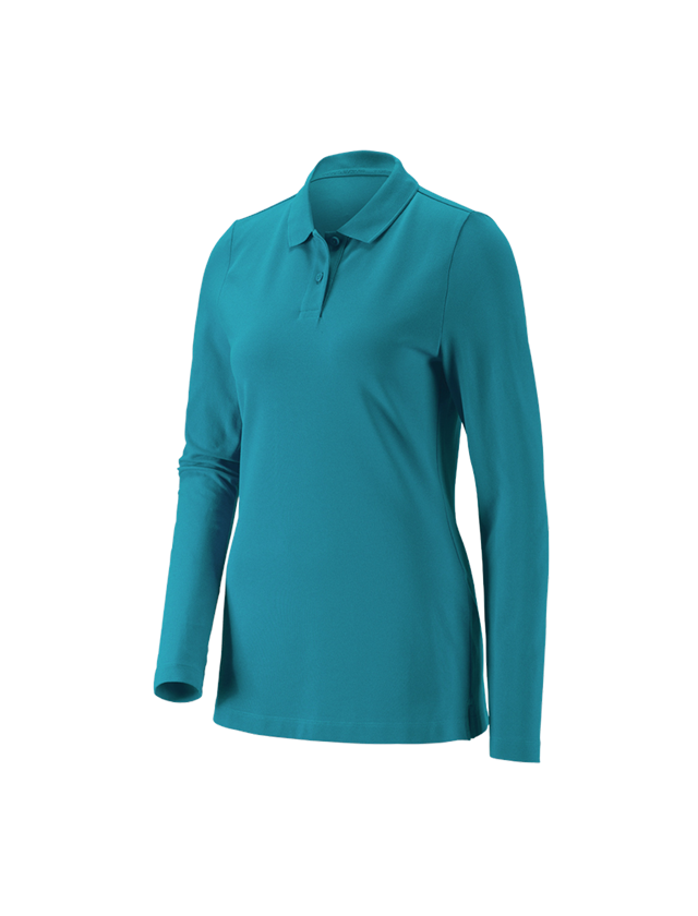 Shirts & Co.: e.s. Piqué-Polo Longsleeve cotton stretch,Damen + ozean