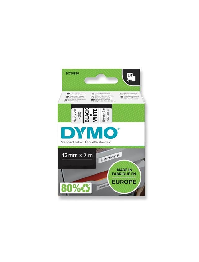 Kantoorapparatuur: DYMO D1 labeltape, 12 mm + wit/zwart
