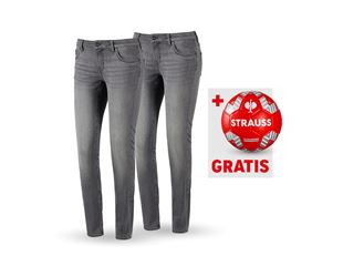 SET: 2x e.s. 5-pocket-stretch-jeans,dames+voetbal