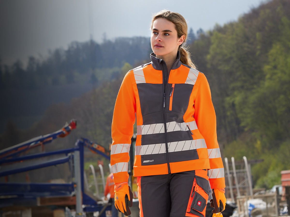 Veste Softshell haute visibilité en anthracite/orange fluo pour femmes
